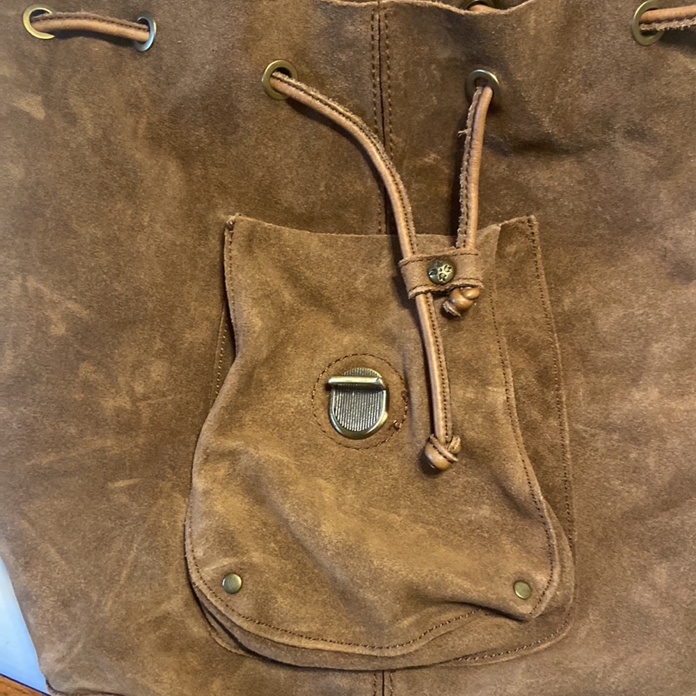 Patricia Nash Casape Backpack in Burnished Suede Cognac, braided trim, durable - Picture 8 of 15